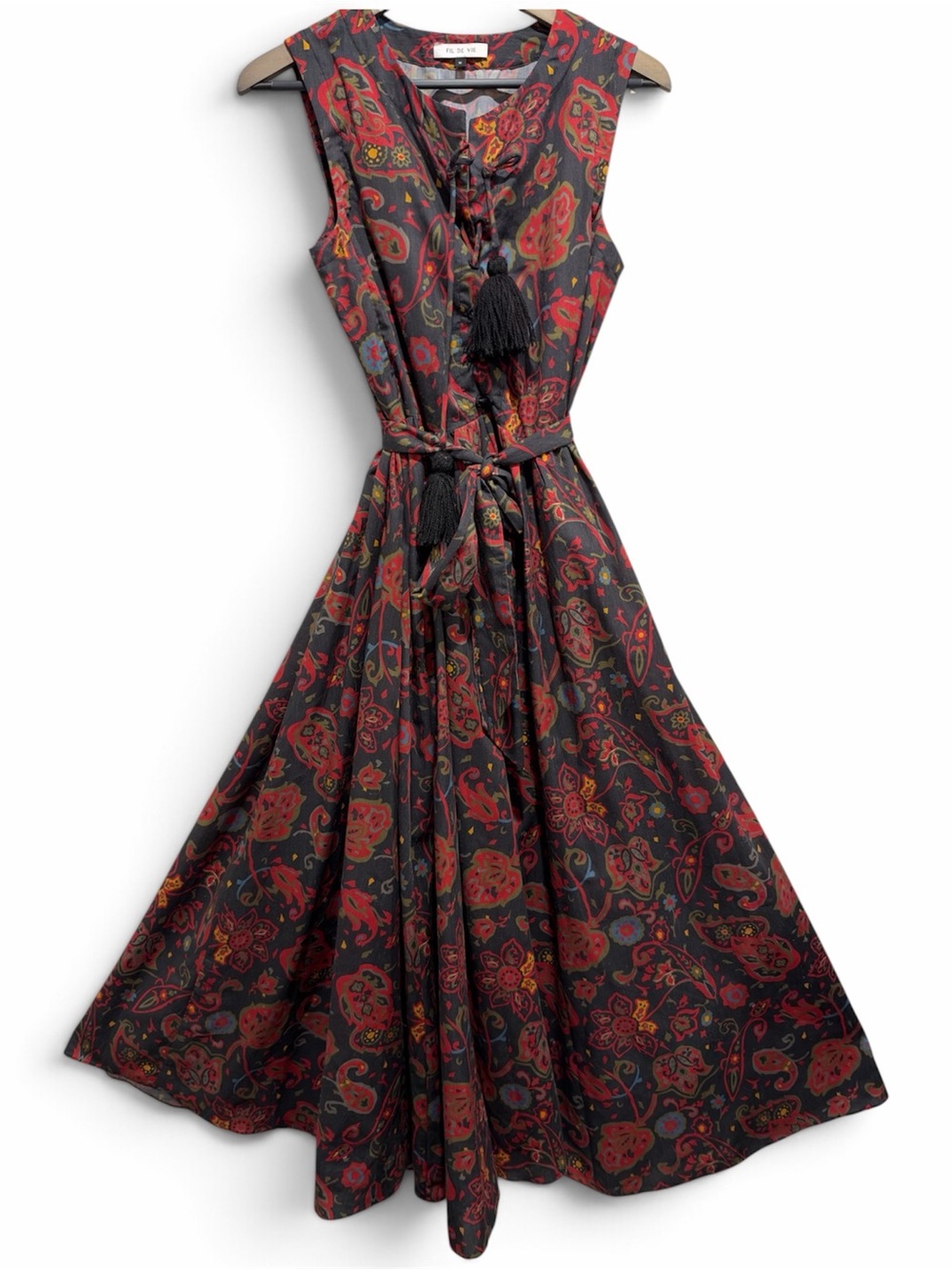 Fil de Vie Althea Paisley Tassel Belted Maxi Dress M